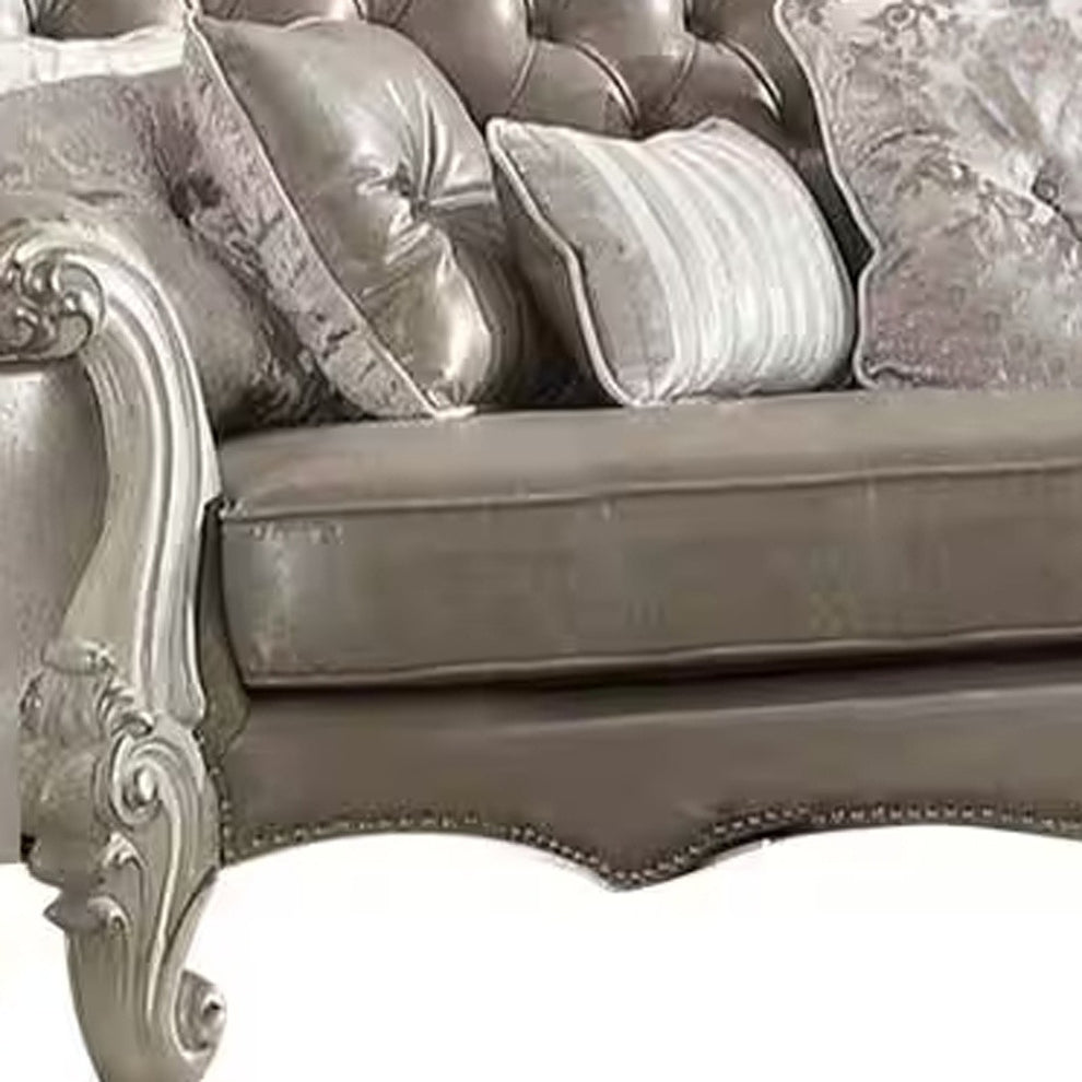Gray Faux Leather Curved Sofa And Toss Pillows With Bone Legs By Homeroots | Sofas | Modishstore - 4
