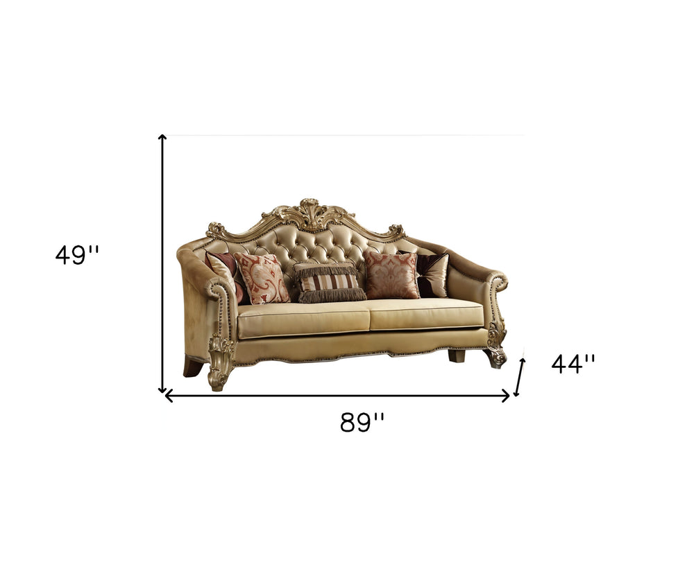 Bone Faux Leather Sofa And Toss Pillows With Gold Legs By Homeroots | Sofas | Modishstore - 5
