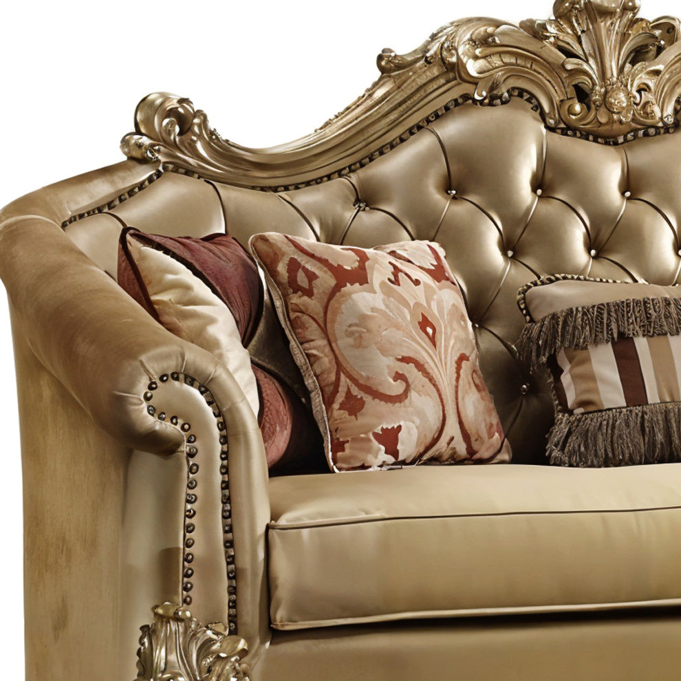 Bone Faux Leather Sofa And Toss Pillows With Gold Legs By Homeroots | Sofas | Modishstore - 3
