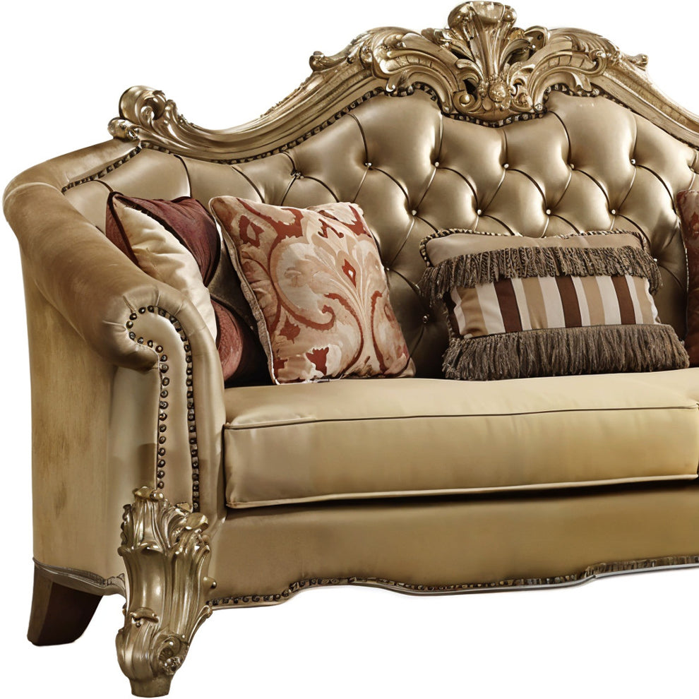 Bone Faux Leather Sofa And Toss Pillows With Gold Legs By Homeroots | Sofas | Modishstore - 4