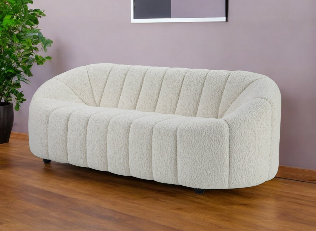 White Sherpa Sofa With Black Legs By Homeroots | Sofas | Modishstore - 1
