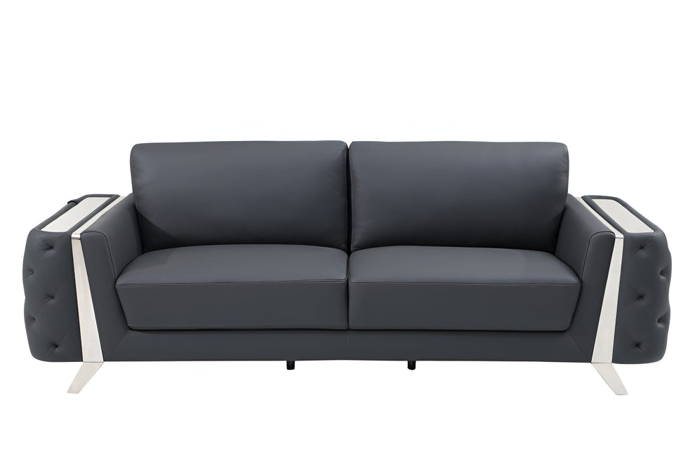 Gray Italian Leather Sofa With Silver Legs By Homeroots | Sofas | Modishstore - 2