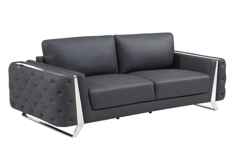 Gray Italian Leather Sofa With Silver Legs By Homeroots | Sofas | Modishstore - 3