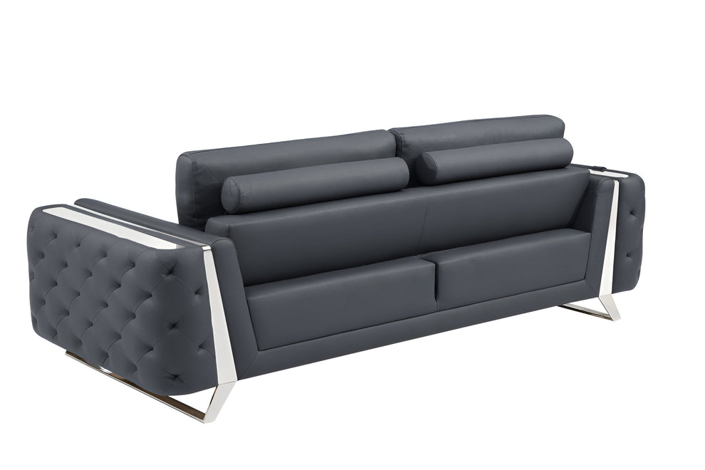 Gray Italian Leather Sofa With Silver Legs By Homeroots | Sofas | Modishstore - 4