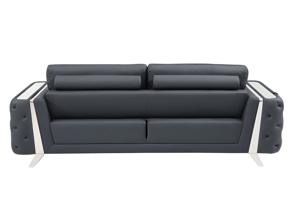 Gray Italian Leather Sofa With Silver Legs By Homeroots | Sofas | Modishstore - 5