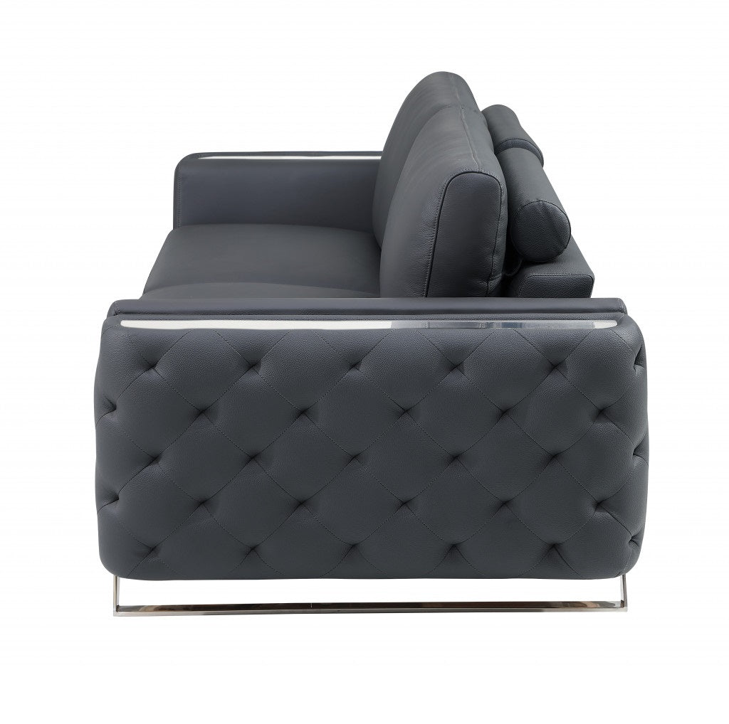 Gray Italian Leather Sofa With Silver Legs By Homeroots | Sofas | Modishstore - 6