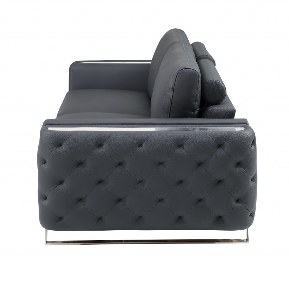 Gray Italian Leather Sofa With Silver Legs By Homeroots | Sofas | Modishstore - 6