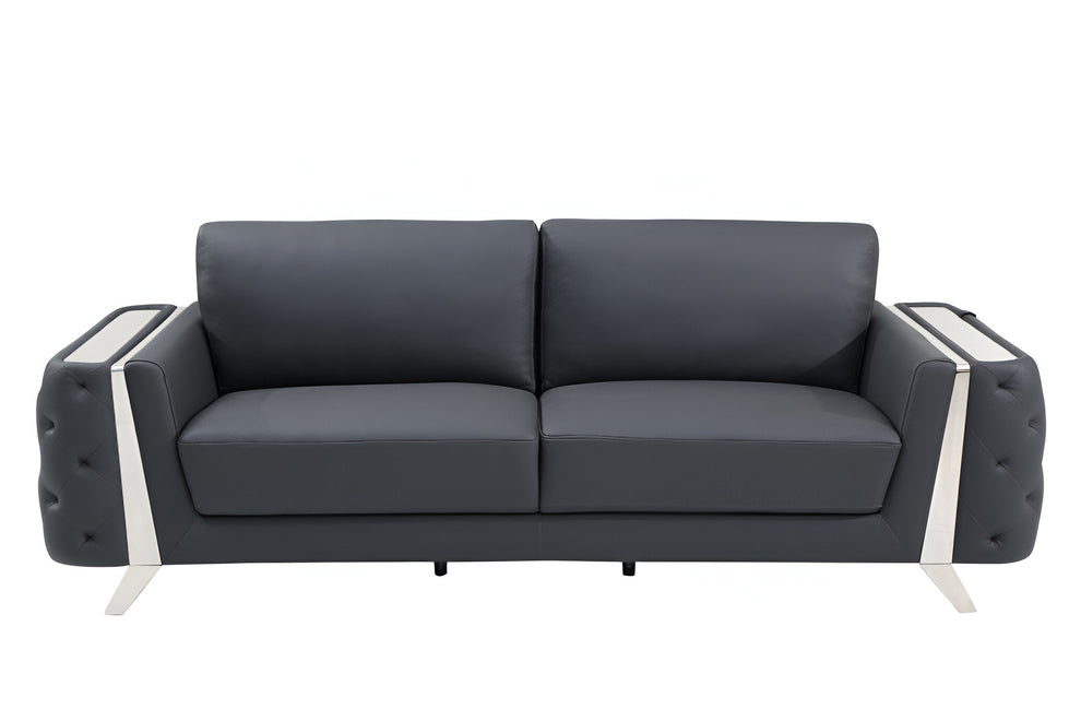 Gray Italian Leather Sofa With Silver Legs By Homeroots | Sofas | Modishstore - 8
