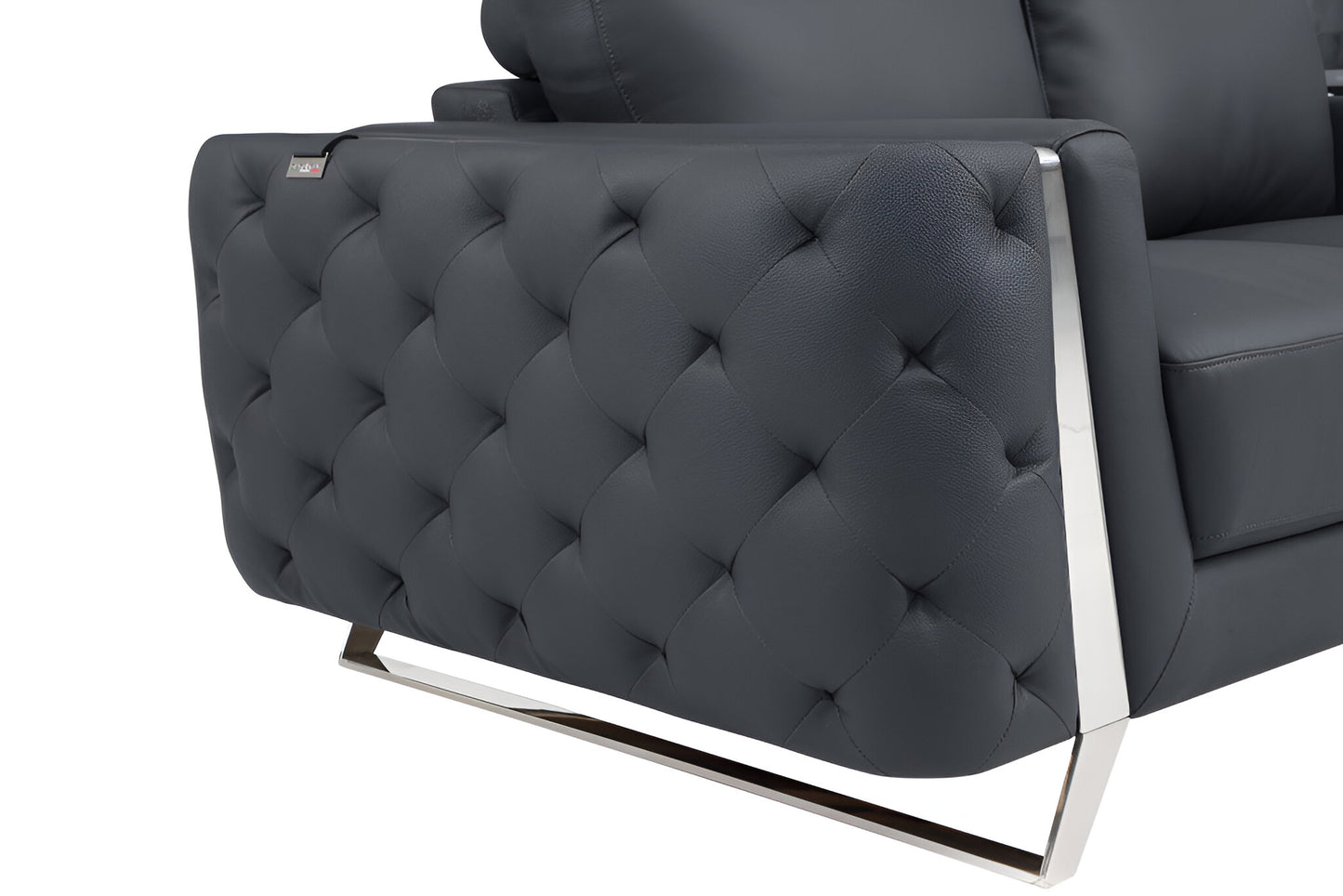 Gray Italian Leather Sofa With Silver Legs By Homeroots | Sofas | Modishstore - 7