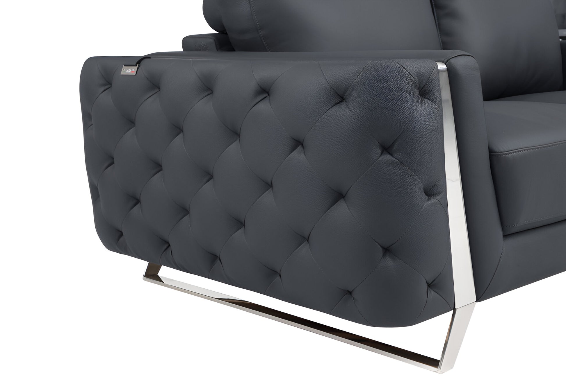 Gray Italian Leather Sofa With Silver Legs By Homeroots | Sofas | Modishstore - 7