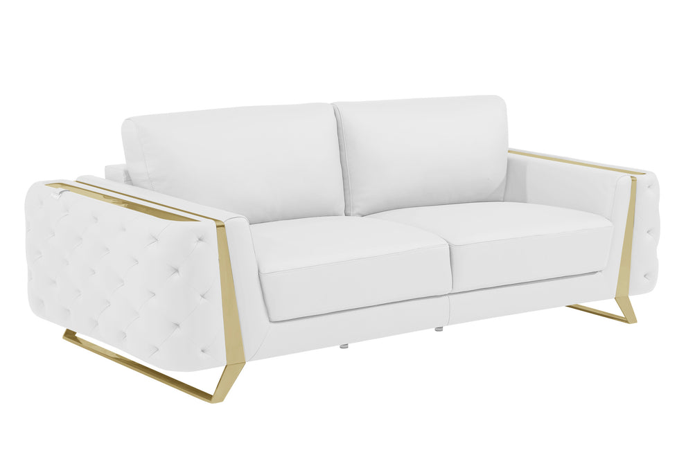 White Italian Leather Sofa With Gold Legs By Homeroots | Sofas | Modishstore - 3