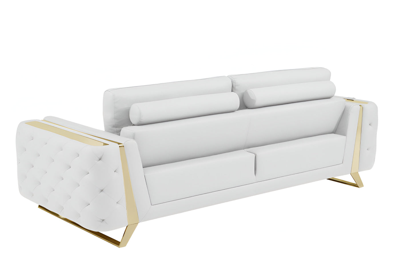 White Italian Leather Sofa With Gold Legs By Homeroots | Sofas | Modishstore - 4