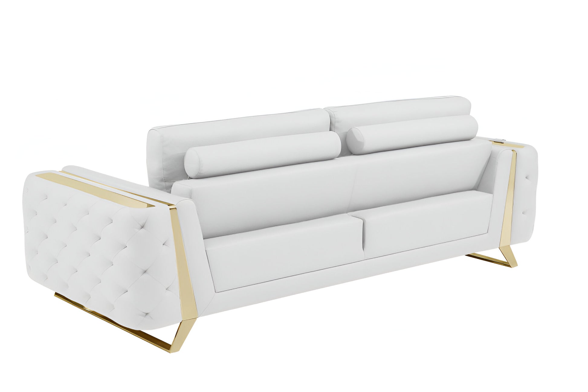 White Italian Leather Sofa With Gold Legs By Homeroots | Sofas | Modishstore - 4