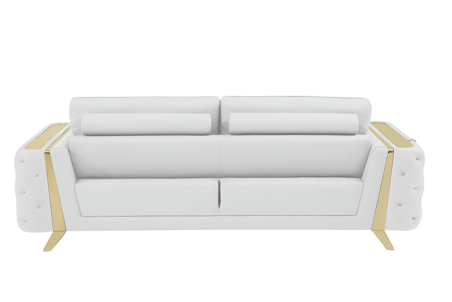 White Italian Leather Sofa With Gold Legs By Homeroots | Sofas | Modishstore - 5