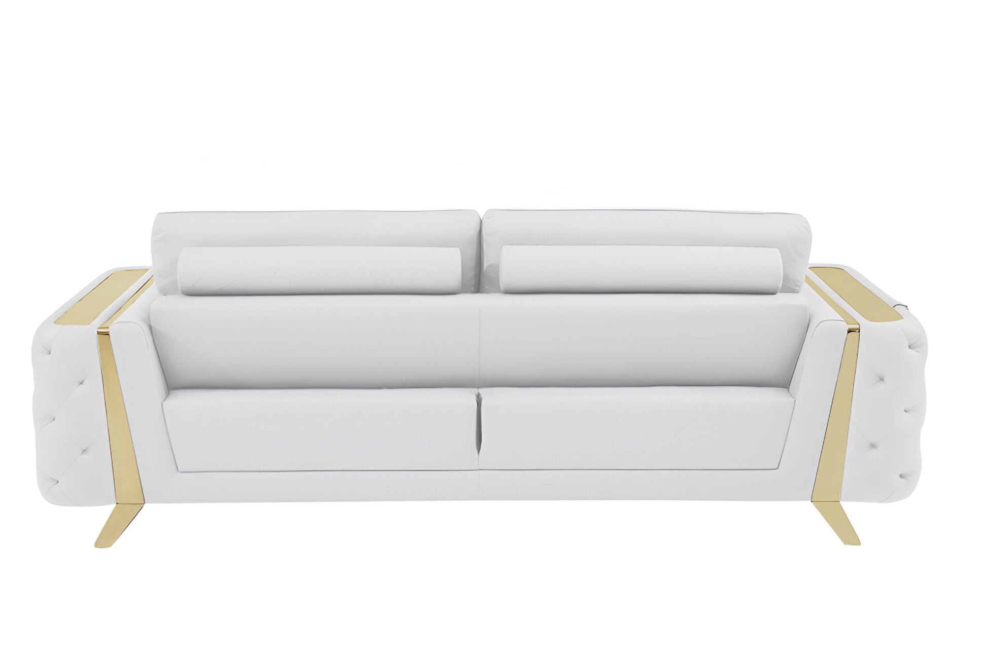 White Italian Leather Sofa With Gold Legs By Homeroots | Sofas | Modishstore - 5