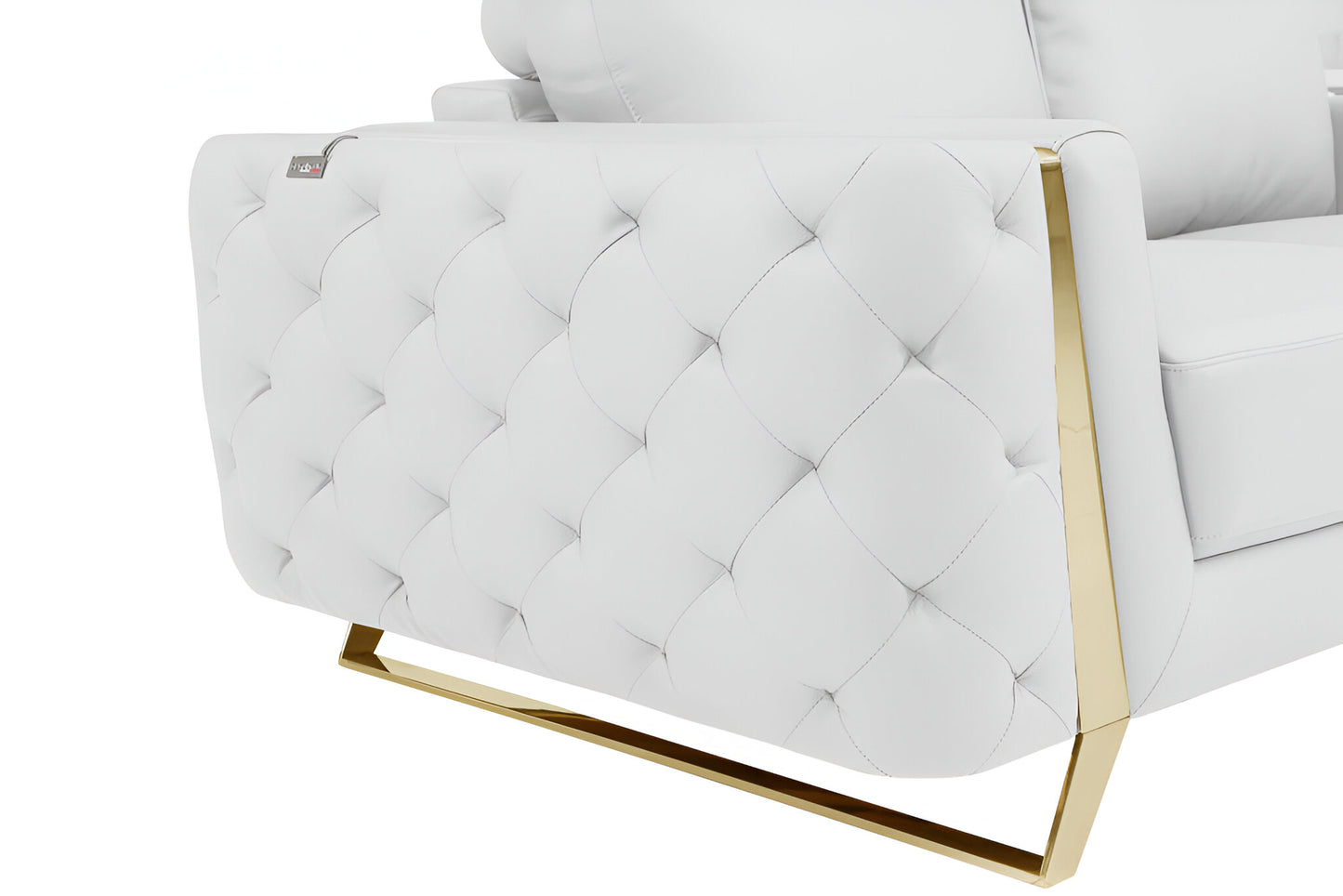 White Italian Leather Sofa With Gold Legs By Homeroots | Sofas | Modishstore - 7