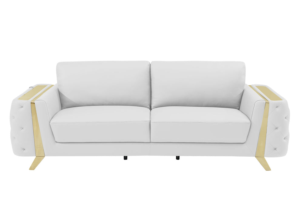 White Italian Leather Sofa With Gold Legs By Homeroots | Sofas | Modishstore - 2