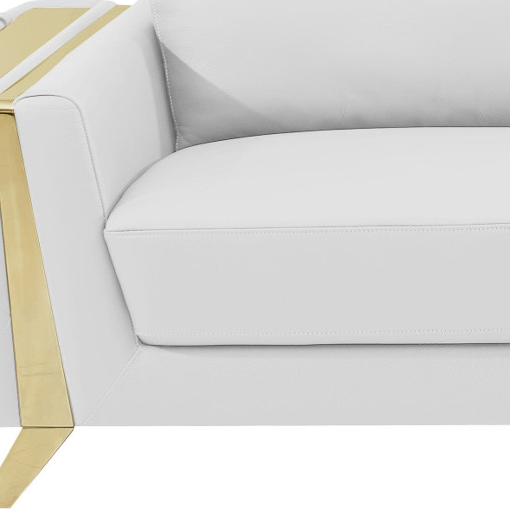 White Italian Leather Sofa With Gold Legs By Homeroots | Sofas | Modishstore - 8