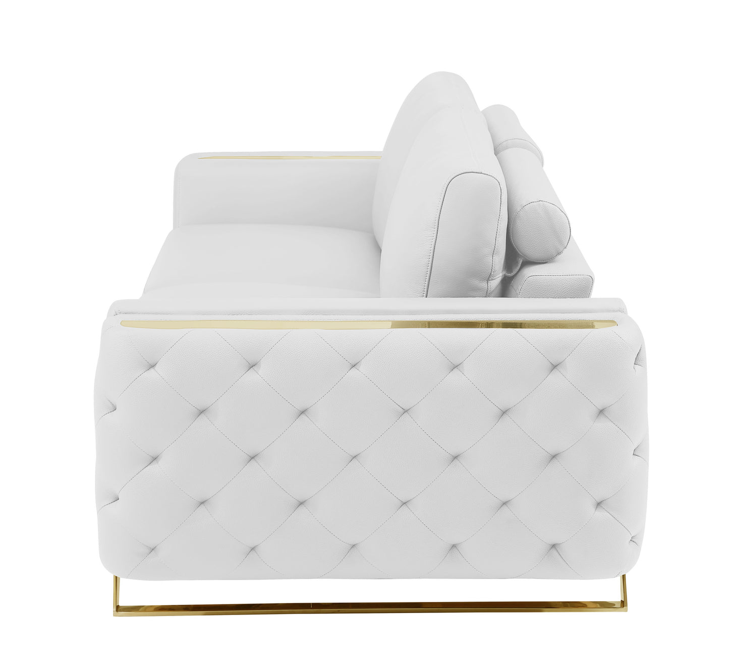 White Italian Leather Sofa With Gold Legs By Homeroots | Sofas | Modishstore - 6