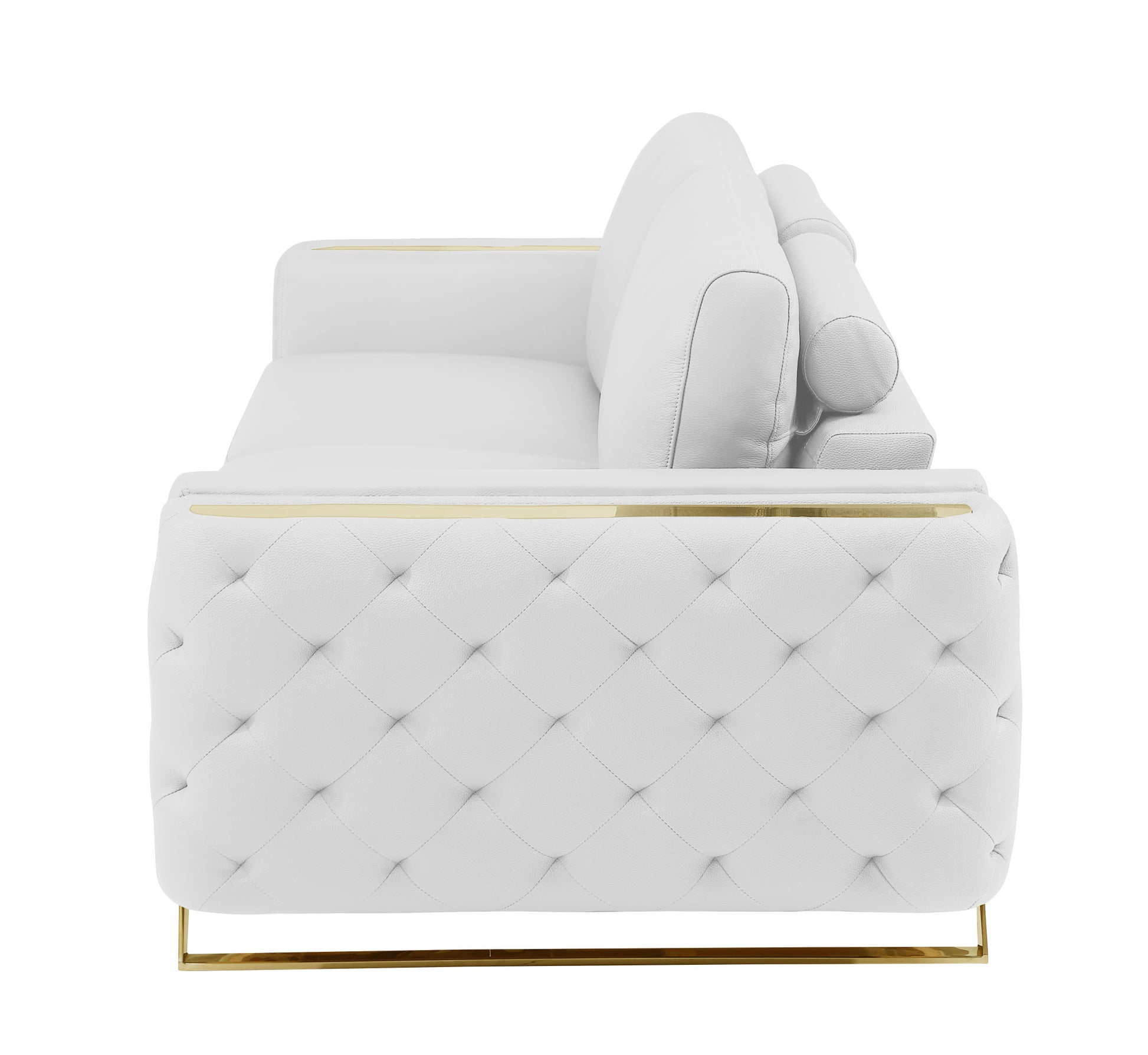 White Italian Leather Sofa With Gold Legs By Homeroots | Sofas | Modishstore - 6