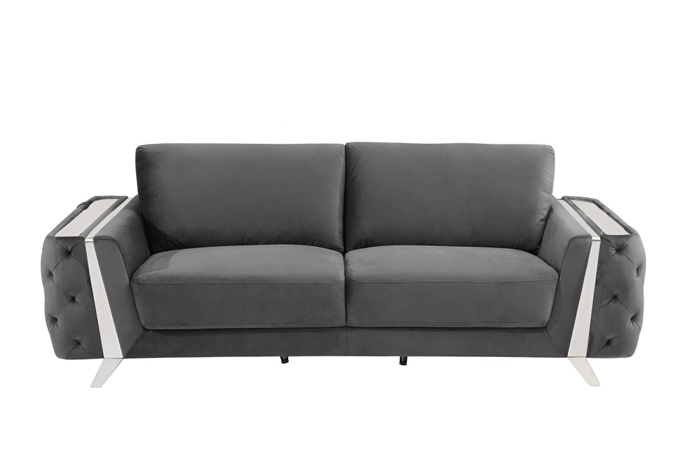 Gray Velvet Sofa With Silver Legs By Homeroots | Sofas | Modishstore - 2