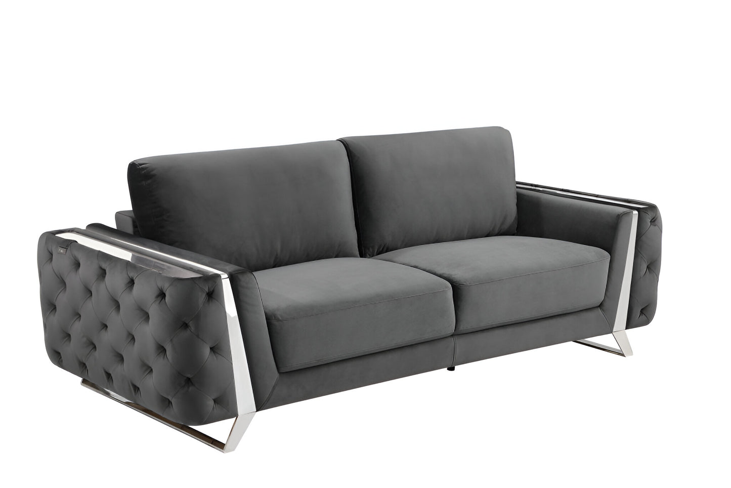 Gray Velvet Sofa With Silver Legs By Homeroots | Sofas | Modishstore - 3
