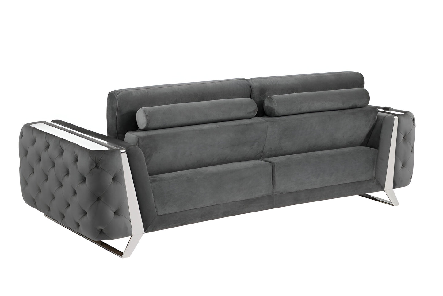 Gray Velvet Sofa With Silver Legs By Homeroots | Sofas | Modishstore - 4