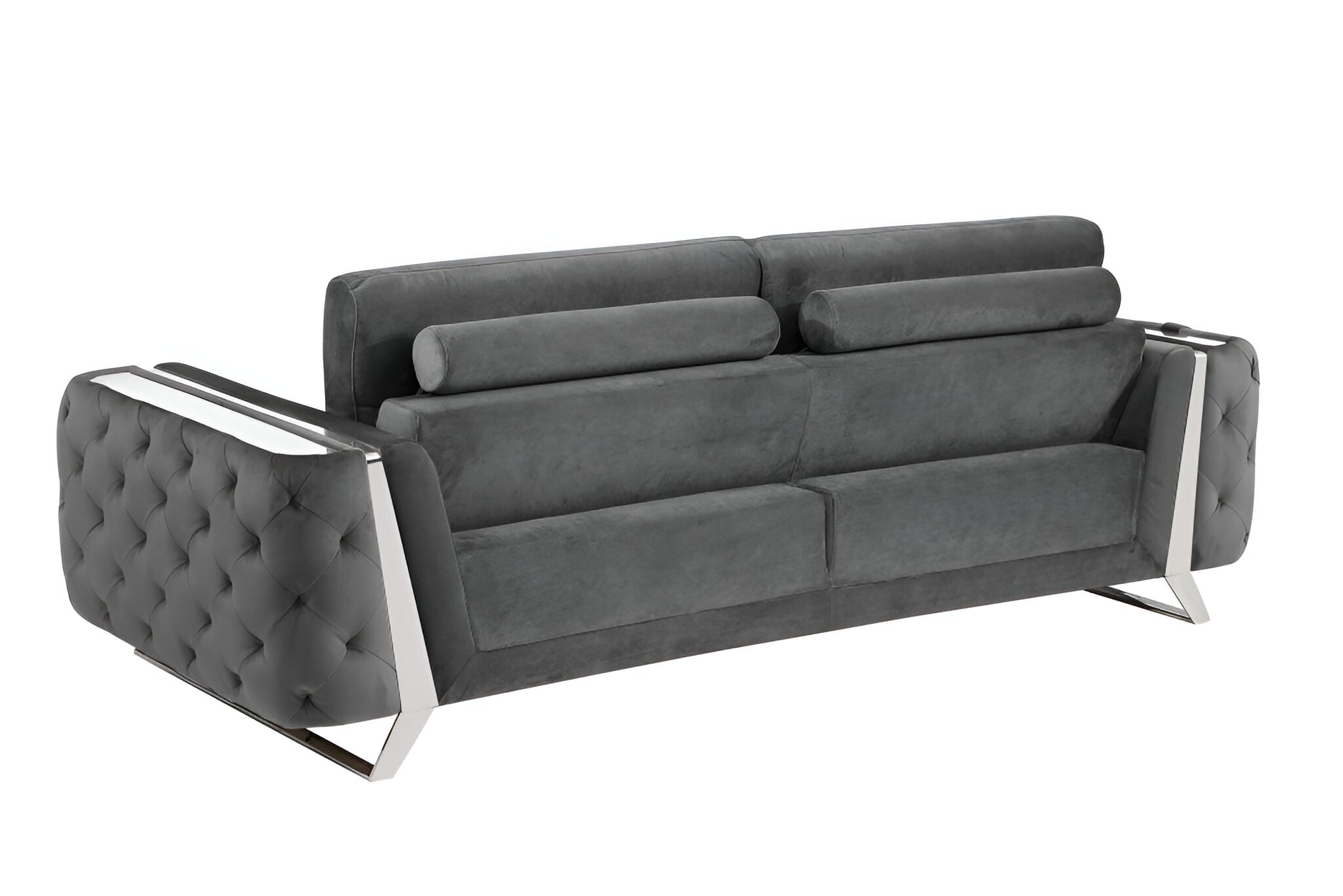 Gray Velvet Sofa With Silver Legs By Homeroots | Sofas | Modishstore - 4