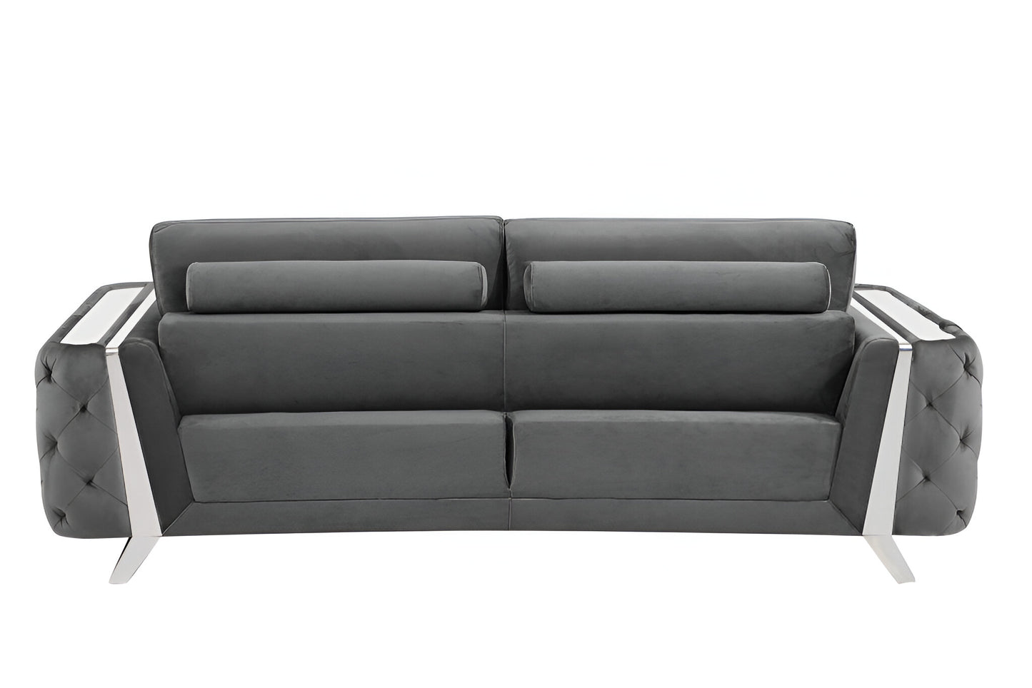 Gray Velvet Sofa With Silver Legs By Homeroots | Sofas | Modishstore - 5
