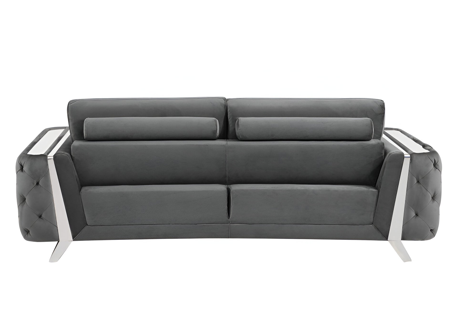 Gray Velvet Sofa With Silver Legs By Homeroots | Sofas | Modishstore - 5