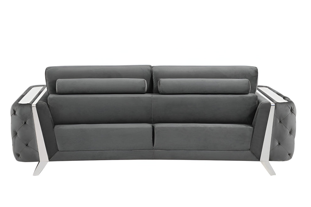 Gray Velvet Sofa With Silver Legs By Homeroots | Sofas | Modishstore - 5