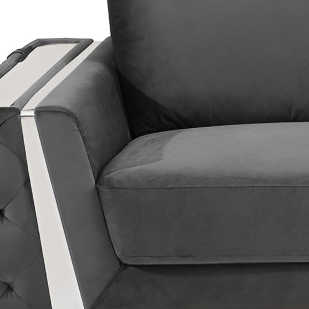 Gray Velvet Sofa With Silver Legs By Homeroots | Sofas | Modishstore - 7