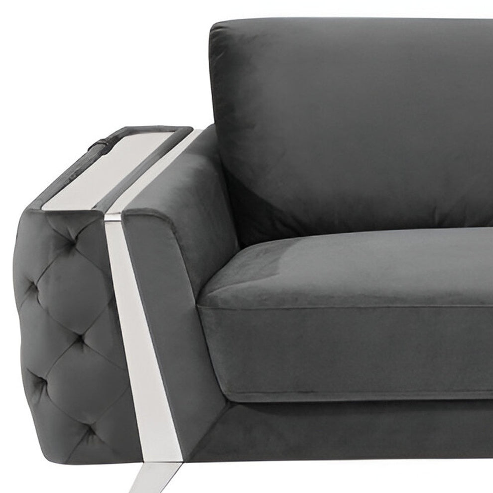 Gray Velvet Sofa With Silver Legs By Homeroots | Sofas | Modishstore - 8