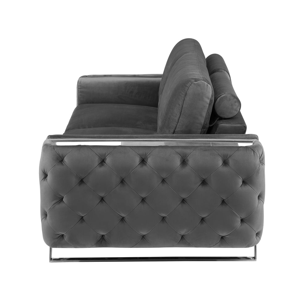 Gray Velvet Sofa With Silver Legs By Homeroots | Sofas | Modishstore - 6