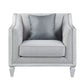 Light Gray and Brown Linen Tufted Distressed Club Chair And Toss Pillow By Homeroots | Accent Chairs | Modishstore - 1