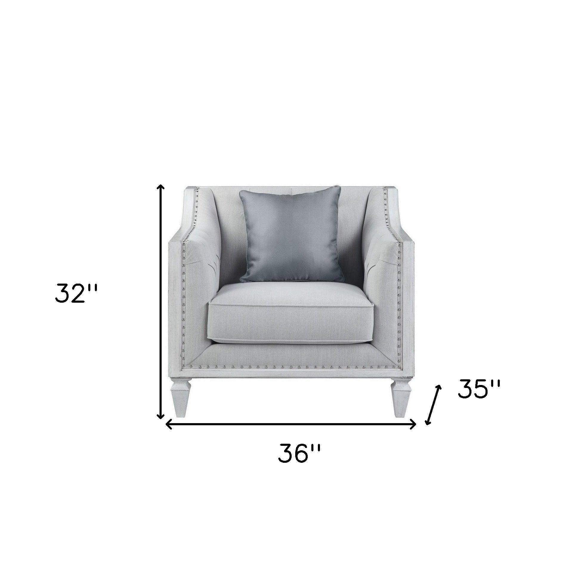 Light Gray and Brown Linen Tufted Distressed Club Chair And Toss Pillow By Homeroots | Accent Chairs | Modishstore - 5