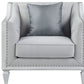 Light Gray and Brown Linen Tufted Distressed Club Chair And Toss Pillow By Homeroots | Accent Chairs | Modishstore - 4
