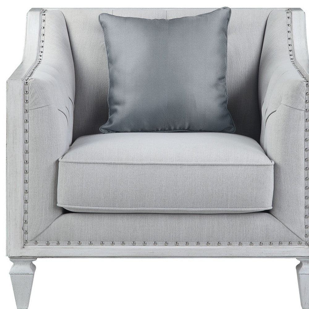Light Gray and Brown Linen Tufted Distressed Club Chair And Toss Pillow By Homeroots | Accent Chairs | Modishstore - 4