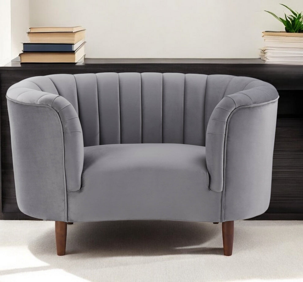Gray and Black Velvet Striped Arm Chair By Homeroots | Accent Chairs | Modishstore - 2