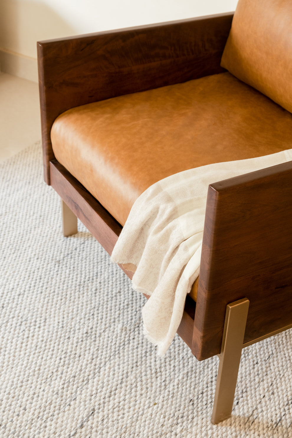 Carmel Brown Top Grain Leather And Gold Arm Chair By Homeroots | Accent Chairs | Modishstore - 5