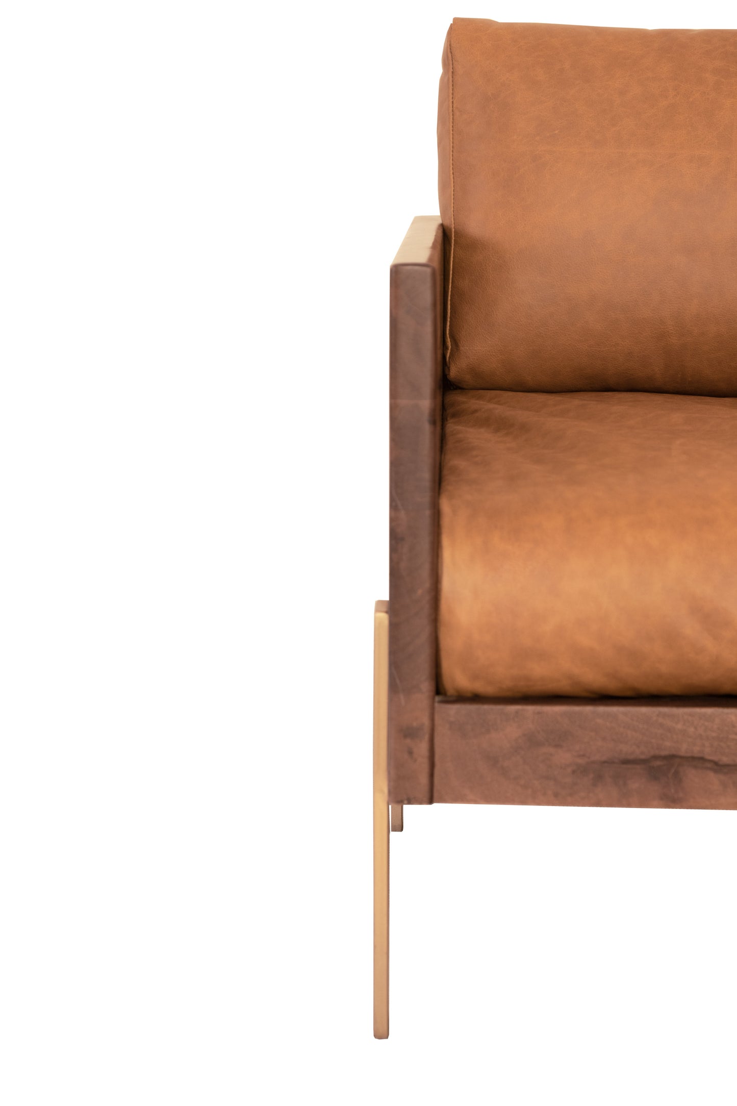 Carmel Brown Top Grain Leather And Gold Arm Chair By Homeroots | Accent Chairs | Modishstore - 3