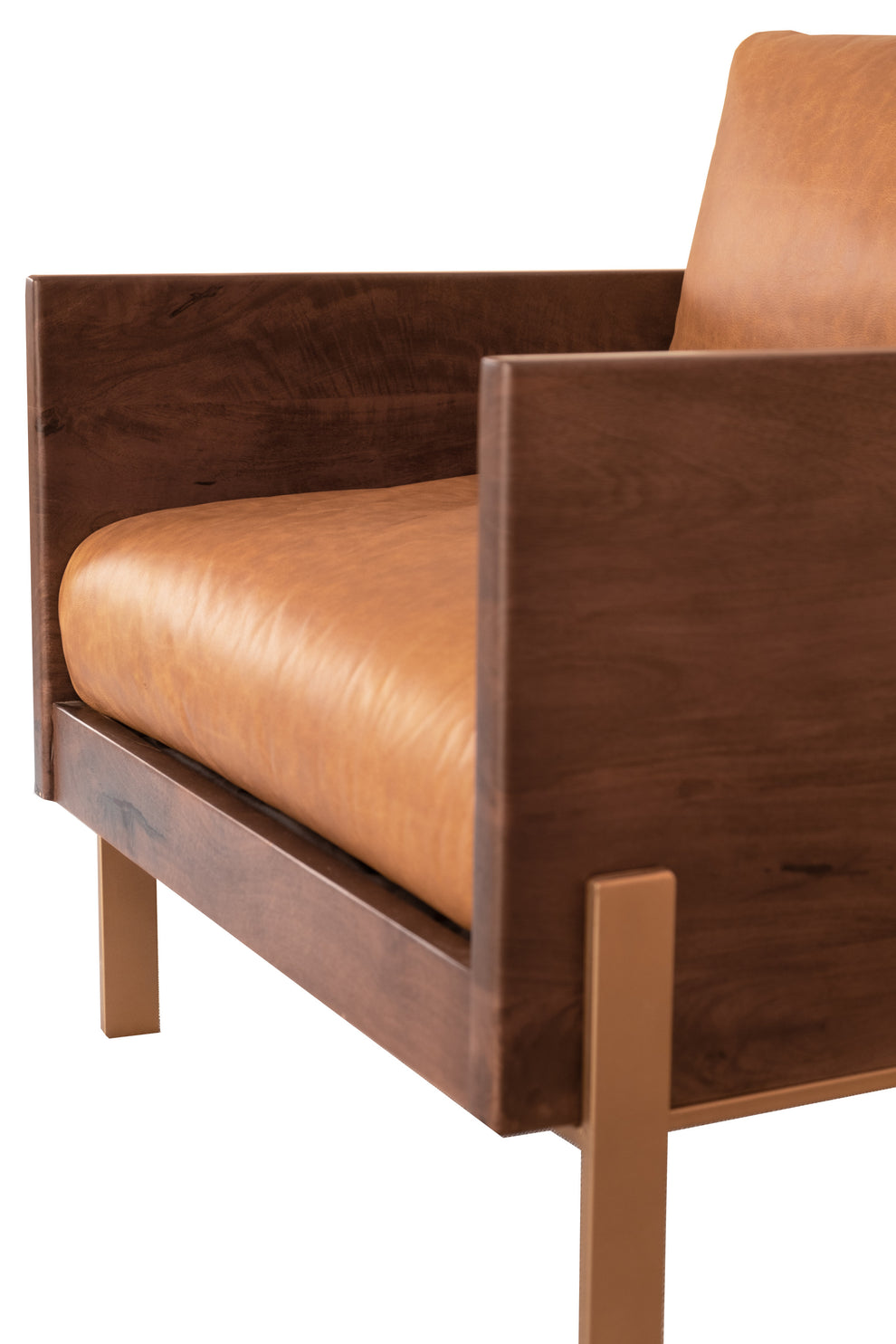 Carmel Brown Top Grain Leather And Gold Arm Chair By Homeroots | Accent Chairs | Modishstore - 4