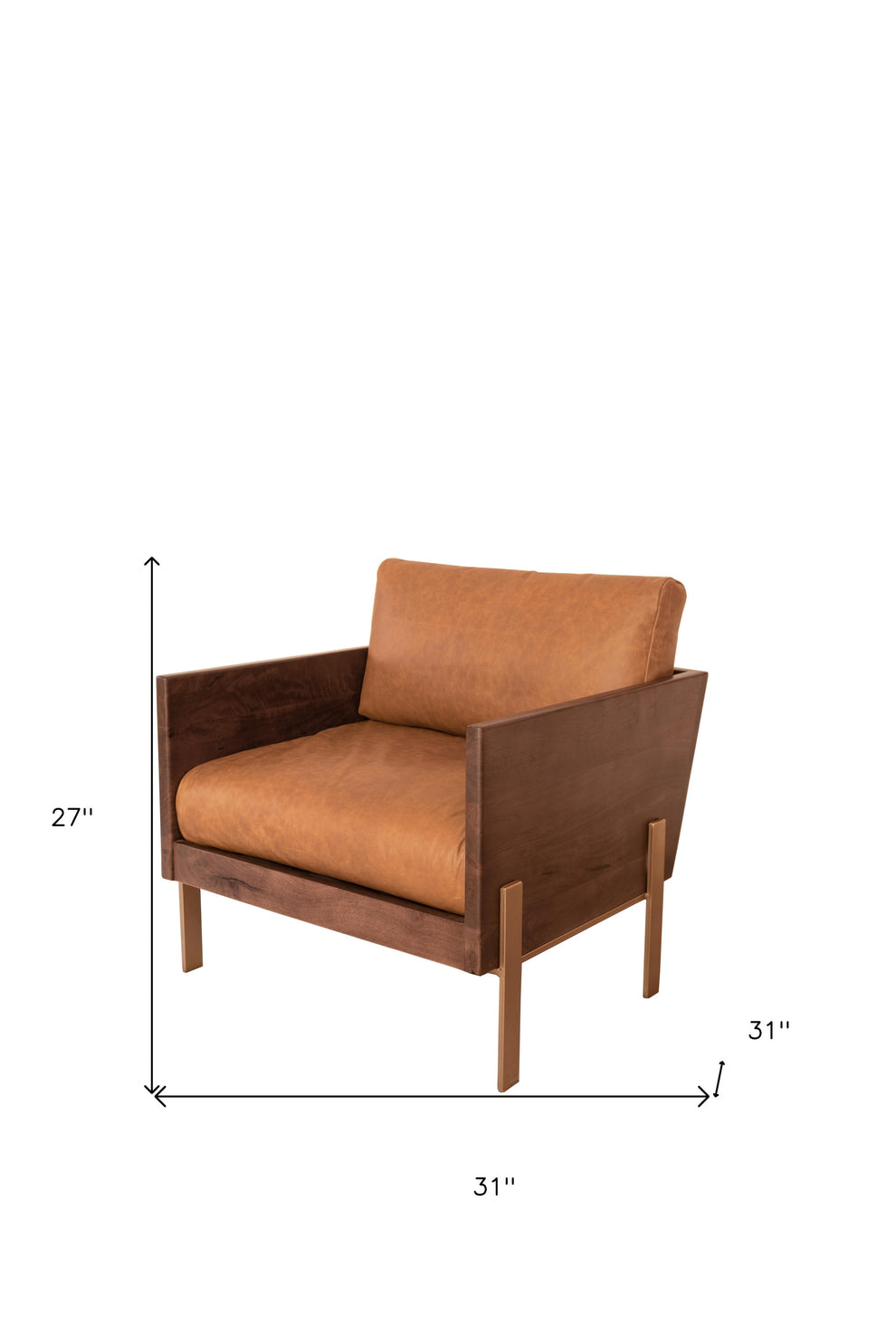 Carmel Brown Top Grain Leather And Gold Arm Chair By Homeroots | Accent Chairs | Modishstore - 6