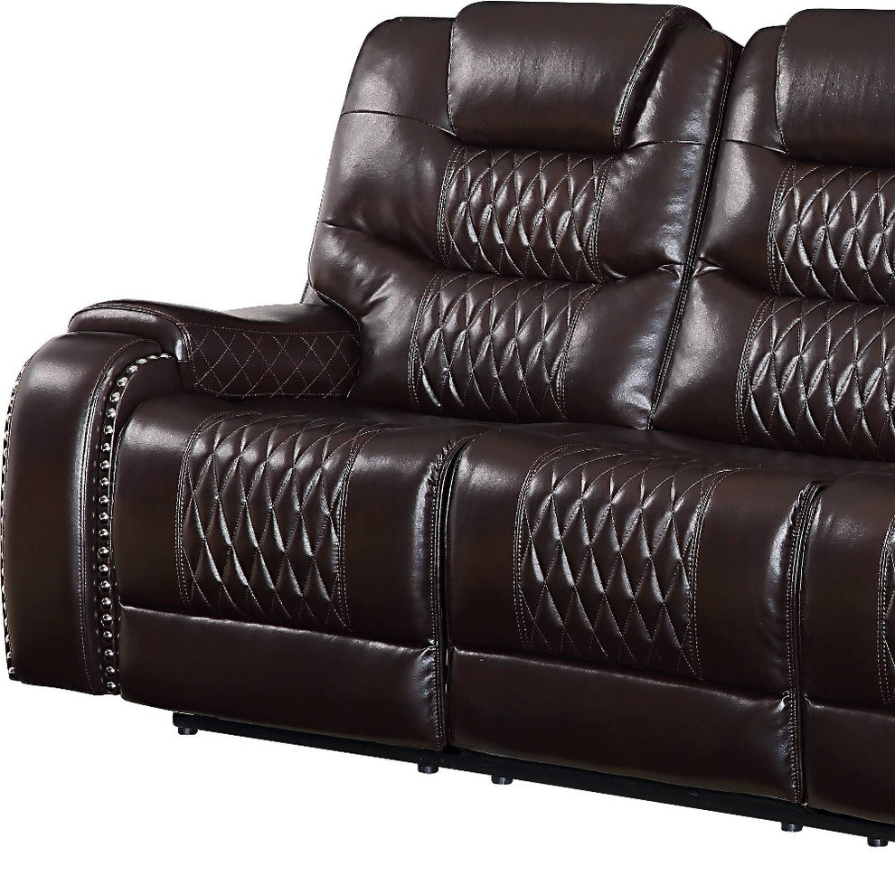 Brown Faux Leather Reclining Sofa With Black Legs By Homeroots | Sofas | Modishstore - 3