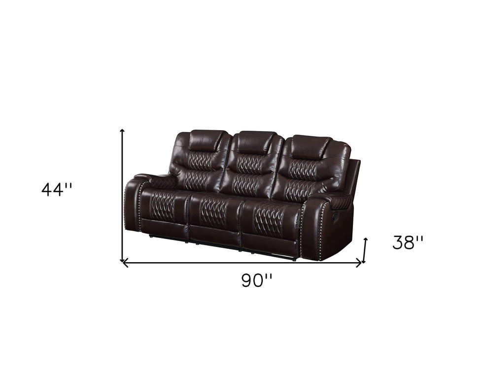 Brown Faux Leather Reclining Sofa With Black Legs By Homeroots | Sofas | Modishstore - 4