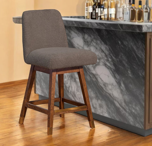Taupe and Brown Solid Wood Counter Height Swivel Bar Chair By Homeroots | Bar Stools | Modishstore - 1