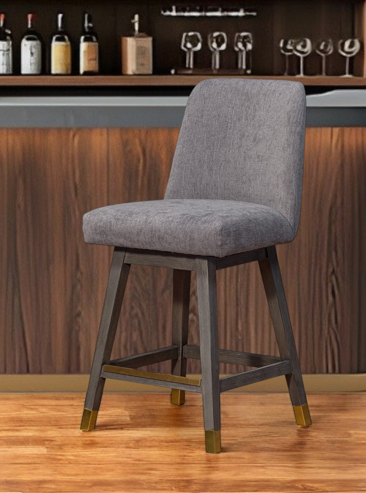 Taupe and Gray Solid Wood Counter Height Swivel Bar Chair By Homeroots | Bar Stools | Modishstore - 6