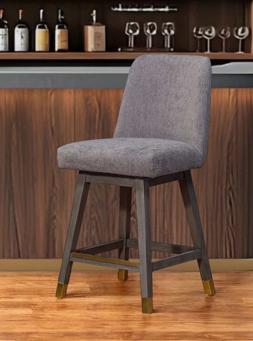 Taupe and Gray Solid Wood Counter Height Swivel Bar Chair By Homeroots | Bar Stools | Modishstore - 6