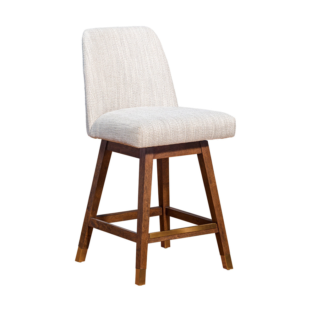 Beige And Brown Solid Wood Swivel Counter Height Bar Chair By Homeroots | Bar Stools | Modishstore - 2
