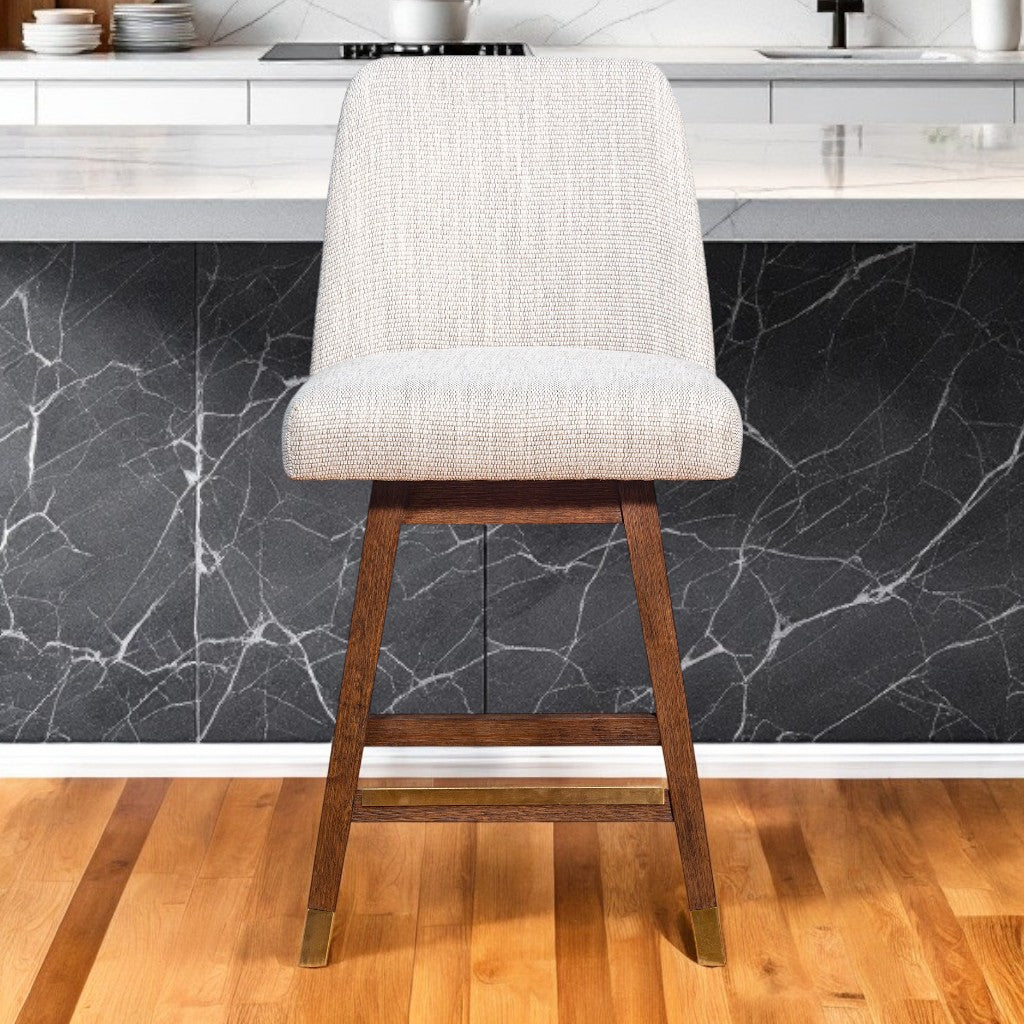 Beige And Brown Solid Wood Swivel Counter Height Bar Chair By Homeroots | Bar Stools | Modishstore - 6